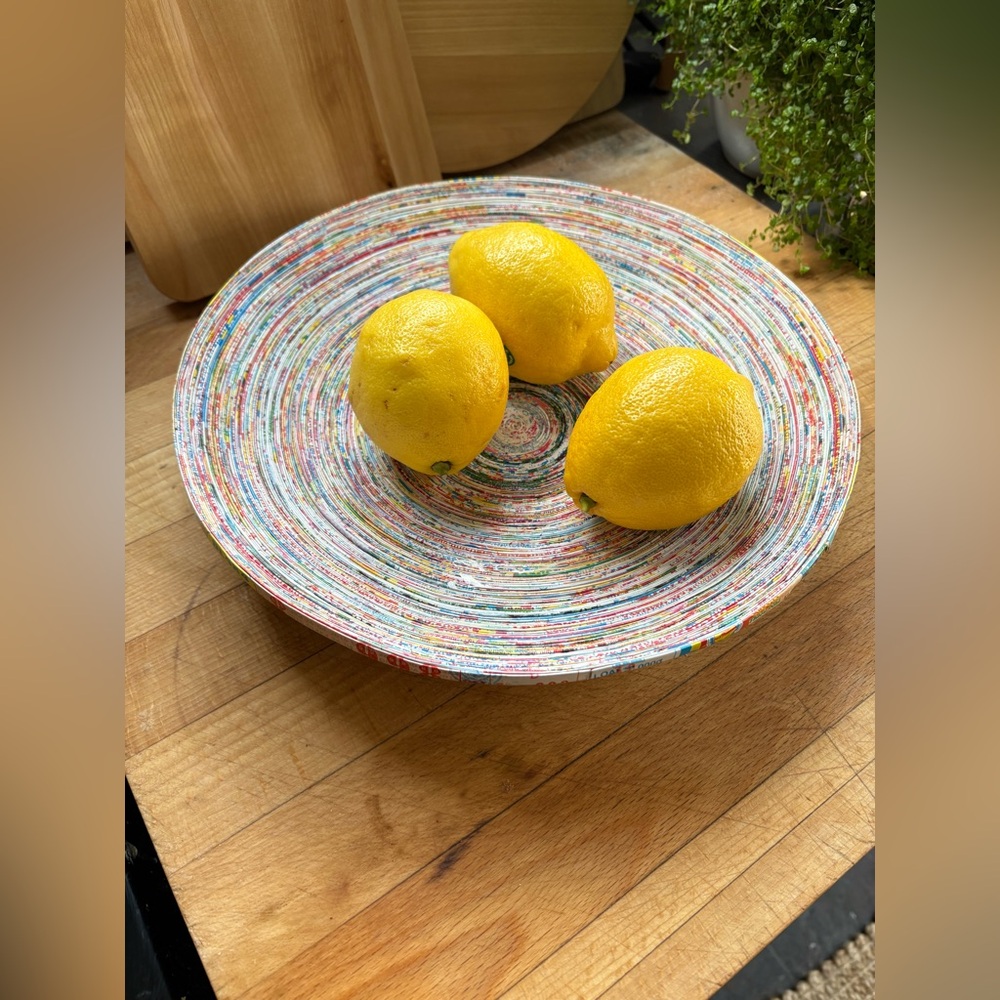 NWT Upcycled Colourful Woven Paper Shallow Fruit Bowl -  Dry Food Only